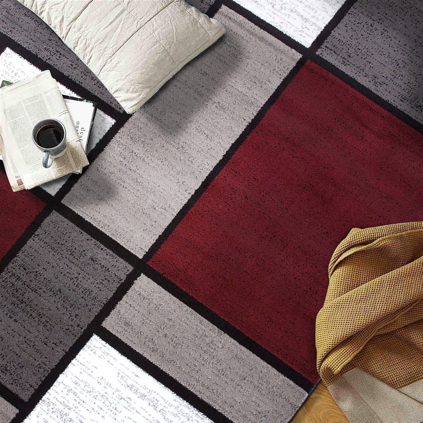 Tapis contemporain moderne à blocs de couleurs en boîte de la World Rug Gallery