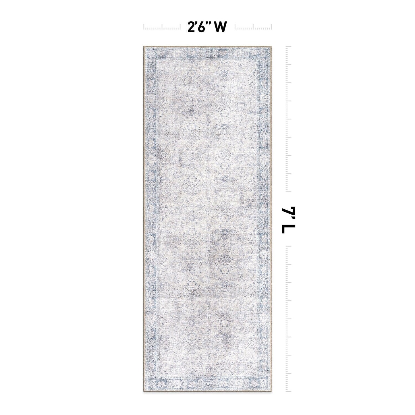 Tapis de transition World Rug Gallery, style vintage, antidérapant, lavable en machine, avec bordures