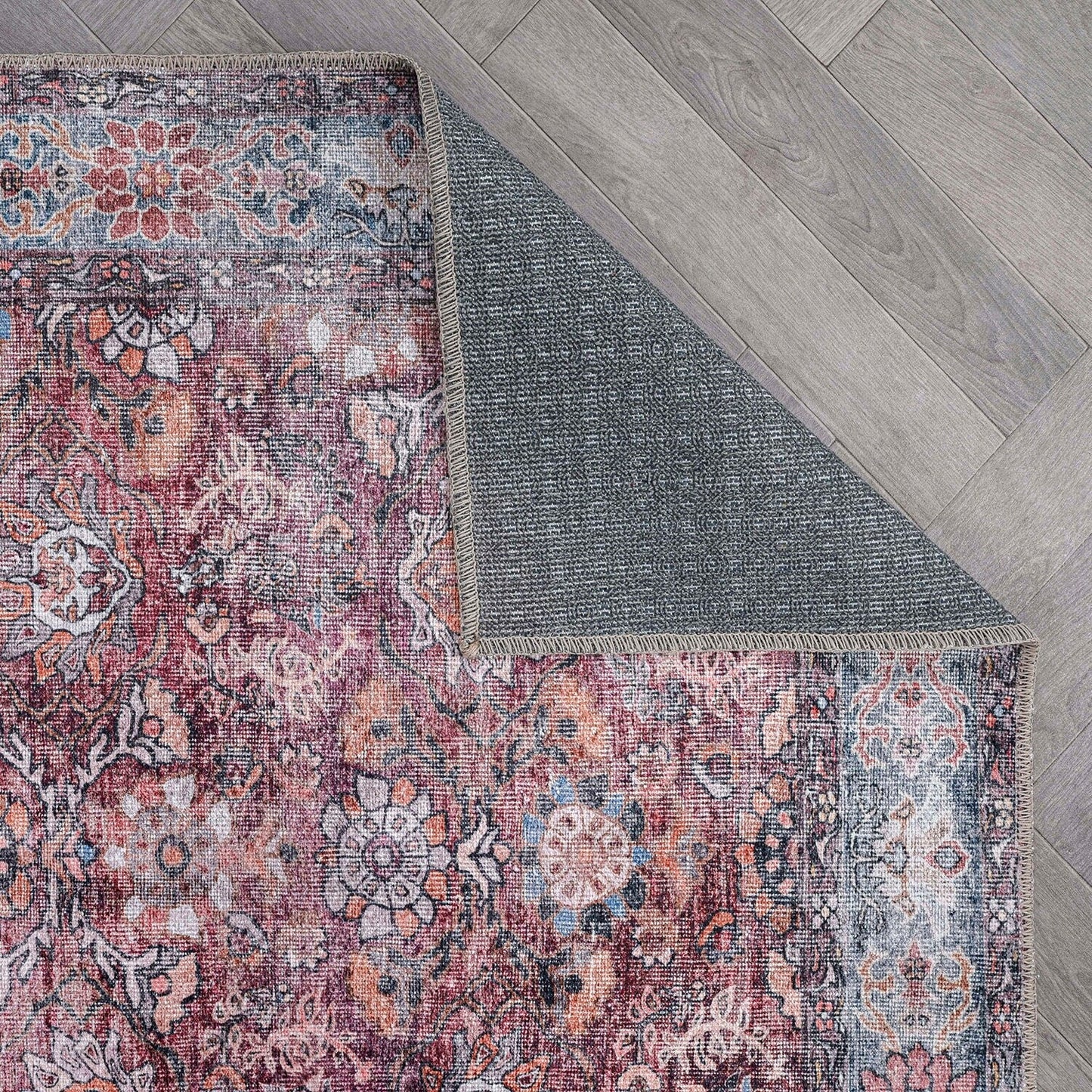 Tapis de transition World Rug Gallery, style vintage, antidérapant, lavable en machine, avec bordures