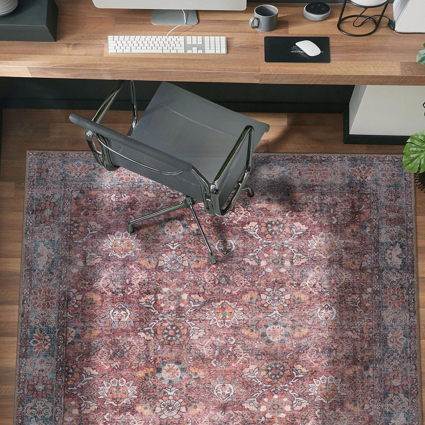 Tapis de transition World Rug Gallery, style vintage, antidérapant, lavable en machine, avec bordures