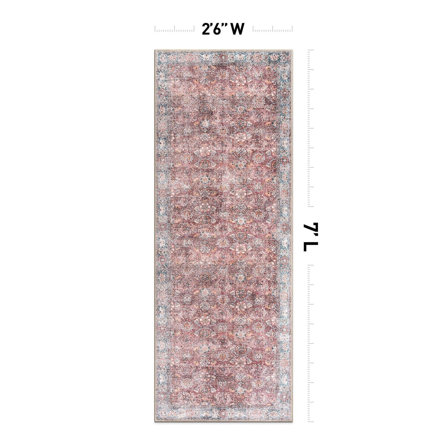 Tapis de transition World Rug Gallery, style vintage, antidérapant, lavable en machine, avec bordures