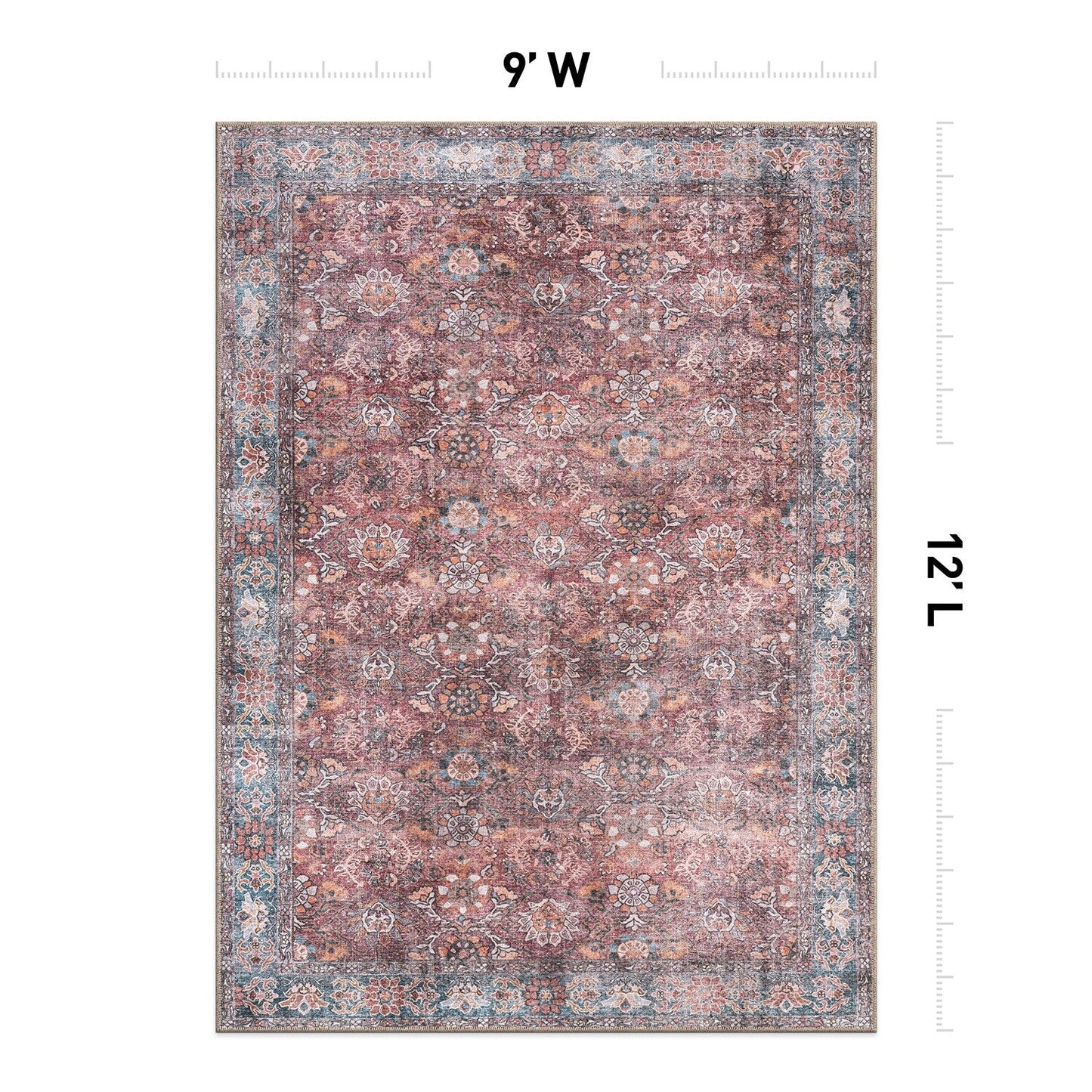 Tapis de transition World Rug Gallery, style vintage, antidérapant, lavable en machine, avec bordures