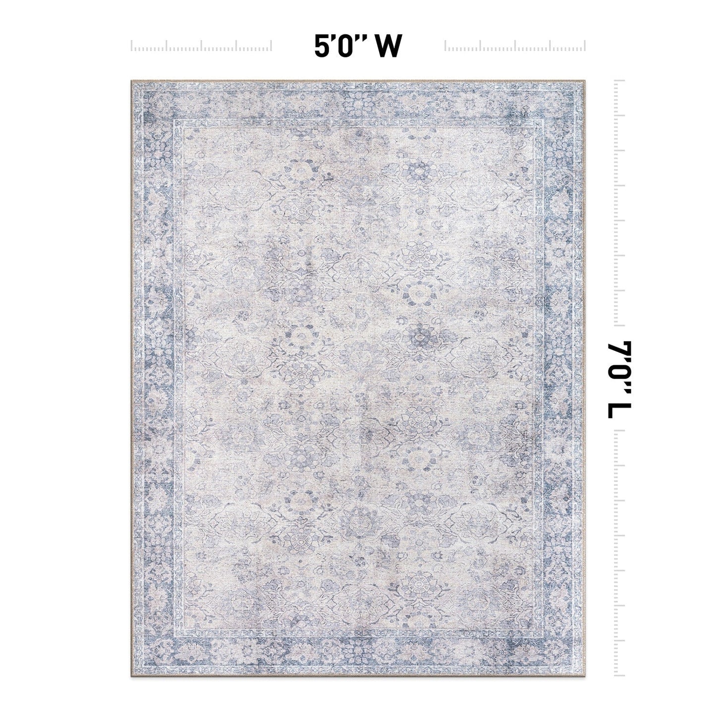 Tapis de transition World Rug Gallery, style vintage, antidérapant, lavable en machine, avec bordures