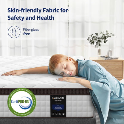 Matelas hybride en mousse à mémoire de forme 10 - Soutien ferme moyen avec ressorts renforcés pour soulager la pression, certifié CertiPUR-US