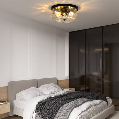 Plafonnier encastré à 2 lumières avec verre martelé transparent