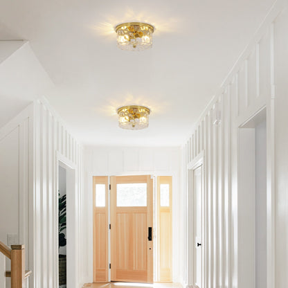 Plafonnier encastré à 2 lumières avec verre martelé transparent