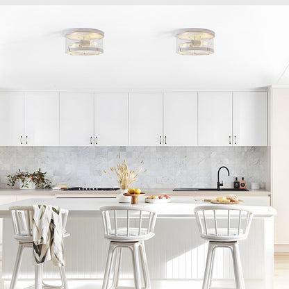 Plafonnier encastré à 2 lumières en verre transparent avec cadre en métal