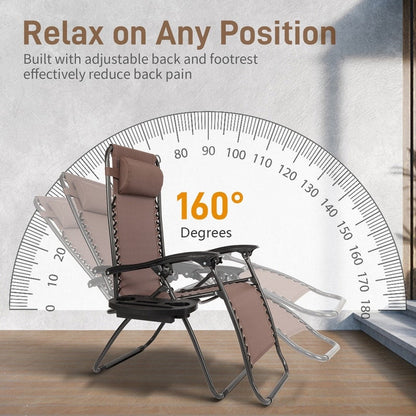 Chaise longue pliable portable à gravité zéro, 2 pièces, avec porte-gobelet