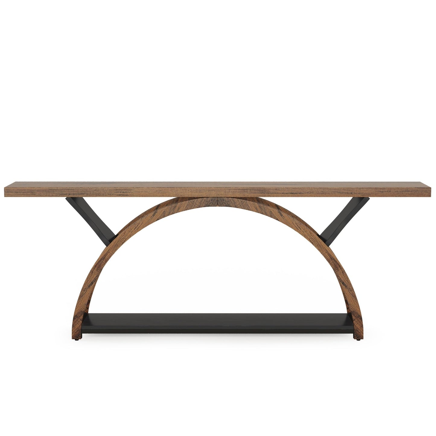 Console étroite à deux niveaux avec cadre semi-circulaire pour entrée, tables d'appoint de couloir grises