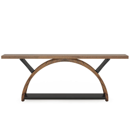 Console étroite à deux niveaux avec cadre semi-circulaire pour entrée, tables d'appoint de couloir grises