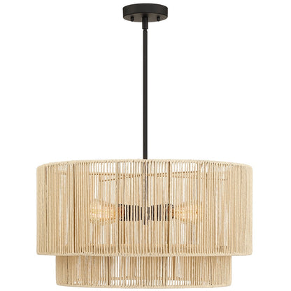 Lustre tambour à 4 lumières en rotin avec auvent noir - 22 po de largeur