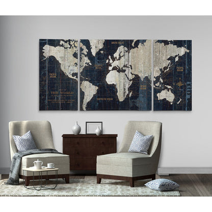 Ensemble d'impressions graphiques sur toile enveloppée « Old World Map Blue » en 3 pièces