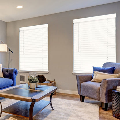 2 stores imitation bois sans fil - Blanc brillant