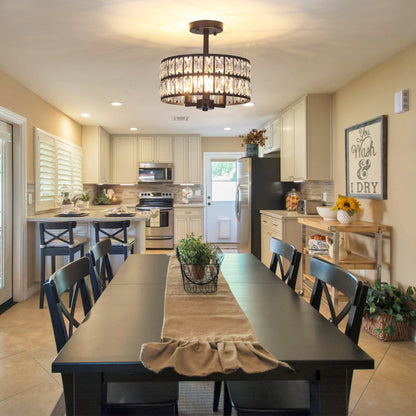 Plafonnier semi-encastré à 3 lumières en cristal pour salon et couloir