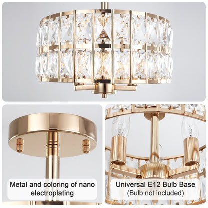 Plafonnier semi-encastré à 3 lumières en cristal pour salon et couloir