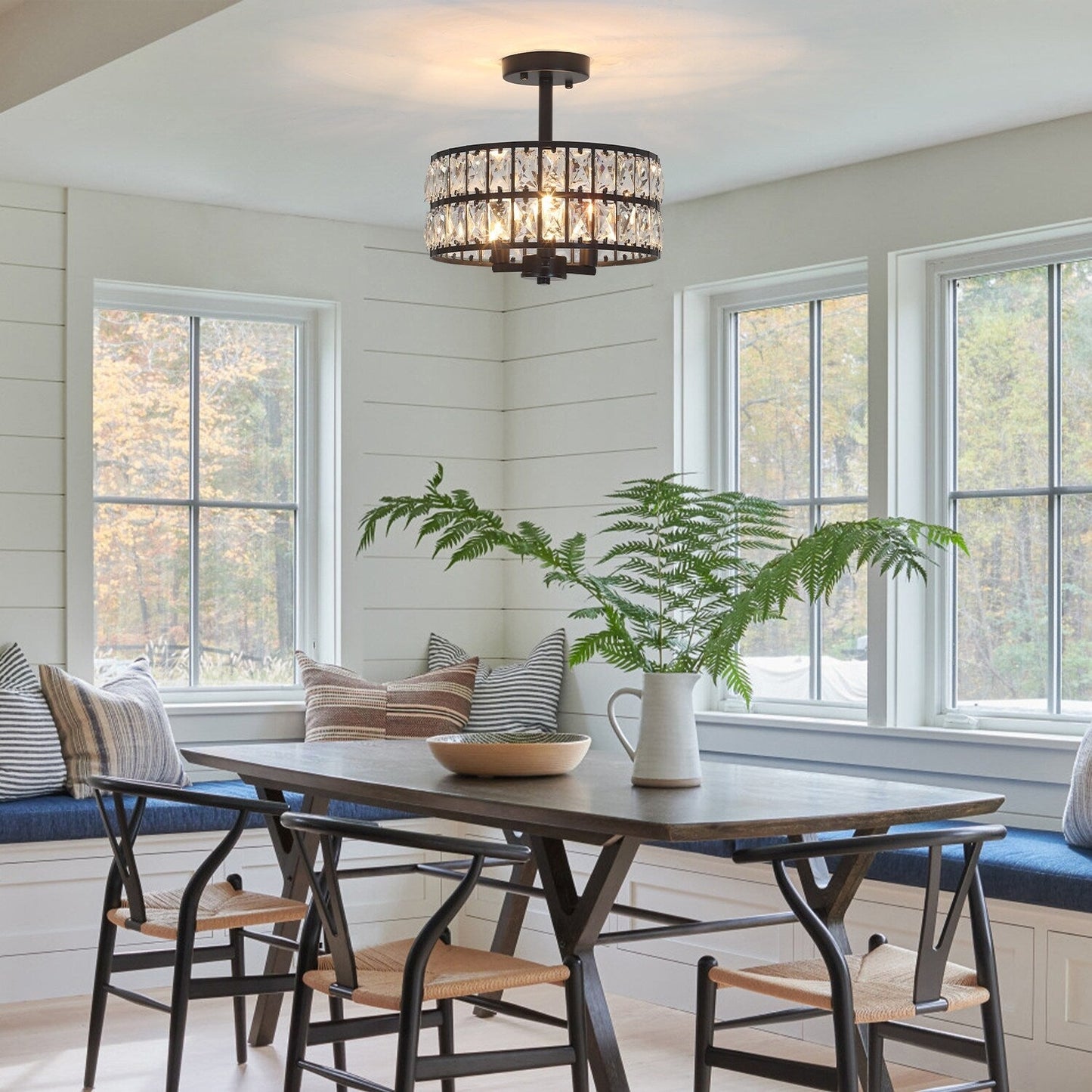 Plafonnier semi-encastré à 3 lumières en cristal pour salon et couloir