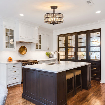 Plafonnier semi-encastré à 3 lumières en cristal pour salon et couloir