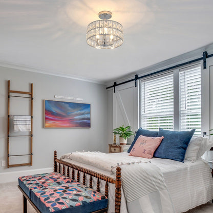 Plafonnier semi-encastré à 3 lumières en cristal pour salon et couloir