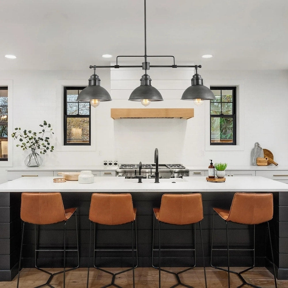 Suspension à 3 lumières en métal style campagnard rétro pour îlot de cuisine