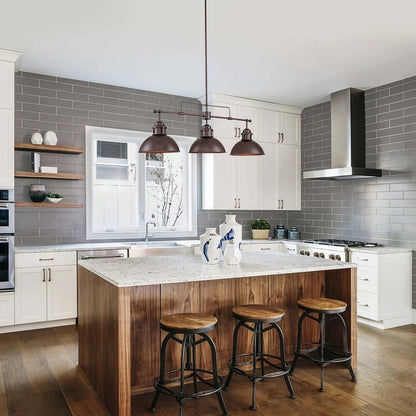 Suspension à 3 lumières en métal style campagnard rétro pour îlot de cuisine