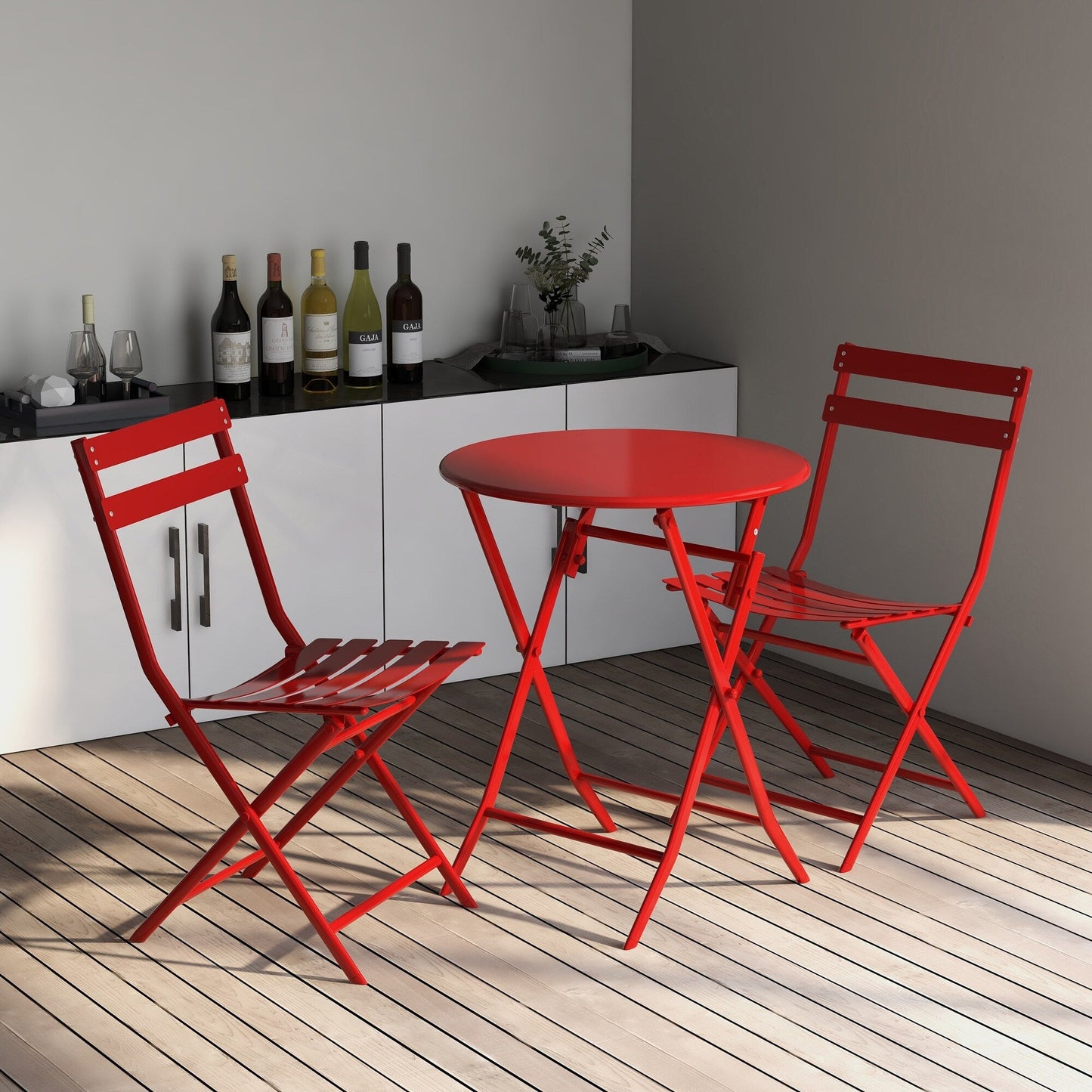 Ensemble bistro minimaliste de patio 3 pièces avec table ronde pliable et chaises - Ensemble bistro de patio 3 pièces