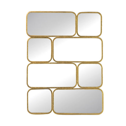 Miroir mural de luxe de 32 pouces, 8 cadres métalliques incurvés finition dorée