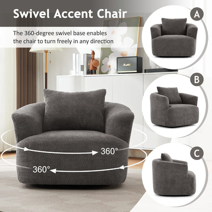 Fauteuil pivotant à 360°, fauteuil d'appoint Boucle 38,2 avec coussin décoratif, fauteuil tonneau rembourré avec accoudoirs incurvés