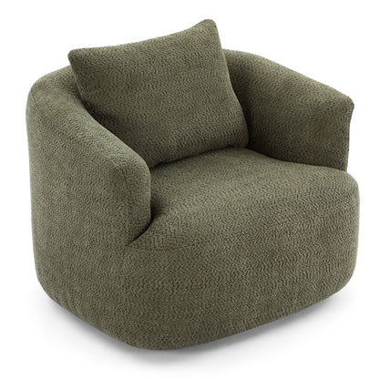 Fauteuil pivotant à 360°, fauteuil d'appoint Boucle 38,2 avec coussin décoratif, fauteuil tonneau rembourré avec accoudoirs incurvés