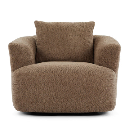 Fauteuil pivotant à 360°, fauteuil d'appoint Boucle 38,2 avec coussin décoratif, fauteuil tonneau rembourré avec accoudoirs incurvés