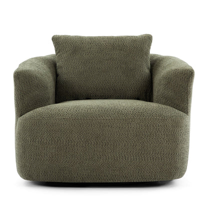 Fauteuil pivotant à 360°, fauteuil d'appoint Boucle 38,2 avec coussin décoratif, fauteuil tonneau rembourré avec accoudoirs incurvés
