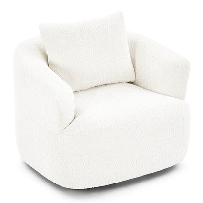 Fauteuil pivotant à 360°, fauteuil d'appoint Boucle 38,2 avec coussin décoratif, fauteuil tonneau rembourré avec accoudoirs incurvés