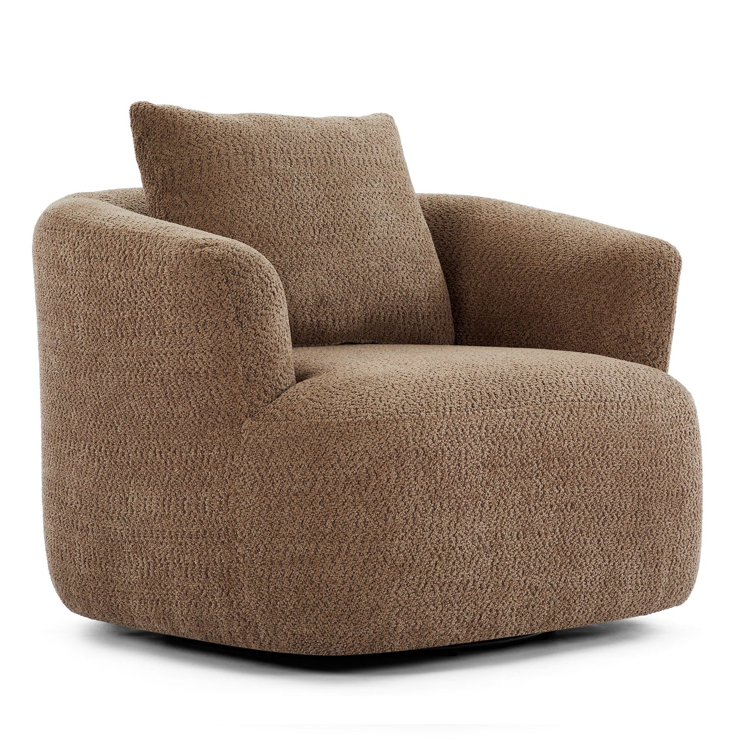 Fauteuil pivotant à 360°, fauteuil d'appoint Boucle 38,2 avec coussin décoratif, fauteuil tonneau rembourré avec accoudoirs incurvés