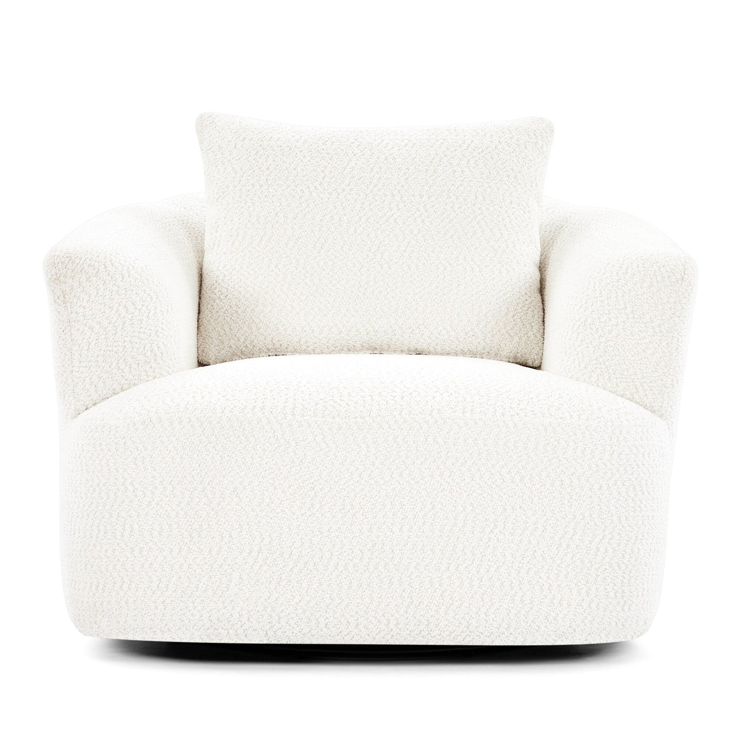 Fauteuil pivotant à 360°, fauteuil d'appoint Boucle 38,2 avec coussin décoratif, fauteuil tonneau rembourré avec accoudoirs incurvés