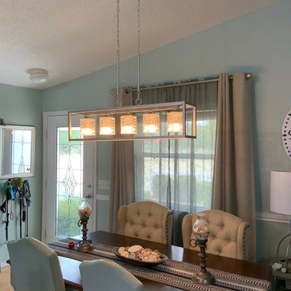 Lustre rectangulaire en cristal moderne de 37 pouces à 5 lumières pour salle à manger - 37 pouces