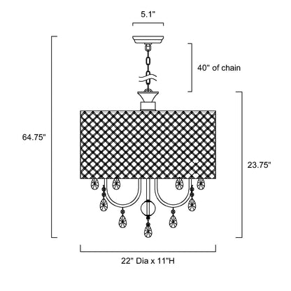 Lustre tambour à perles rondes avec cristaux suspendus