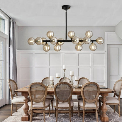 Lustre linéaire moderne du milieu du siècle de 40 po, suspension Spoutnik à 16 ampoules en laiton doré avec globe en verre dépoli pour salle à manger