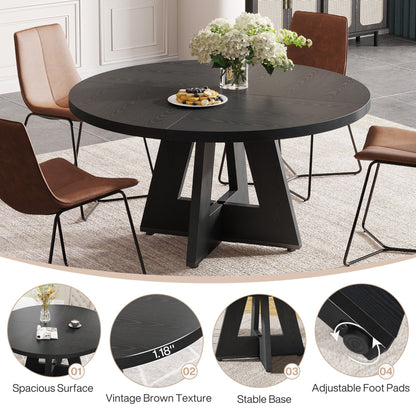 Table à manger ronde 47 pouces pour 4 personnes, table de cuisine de style campagnard, petite table à dîner en bois pour salle à manger et salon