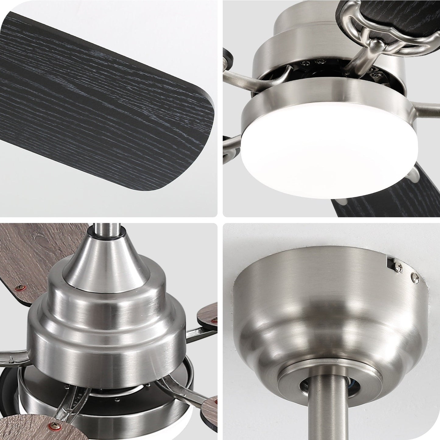 Ventilateur de plafond à LED intégré 48 et 52 pouces avec lumière et télécommande, moteur CC réversible