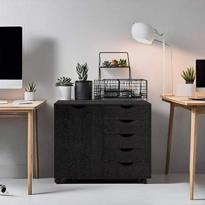 Commode de rangement en bois à 5 tiroirs avec roulettes - Organisateur d'artisanat et tiroir de maquillage pour placard et chambre