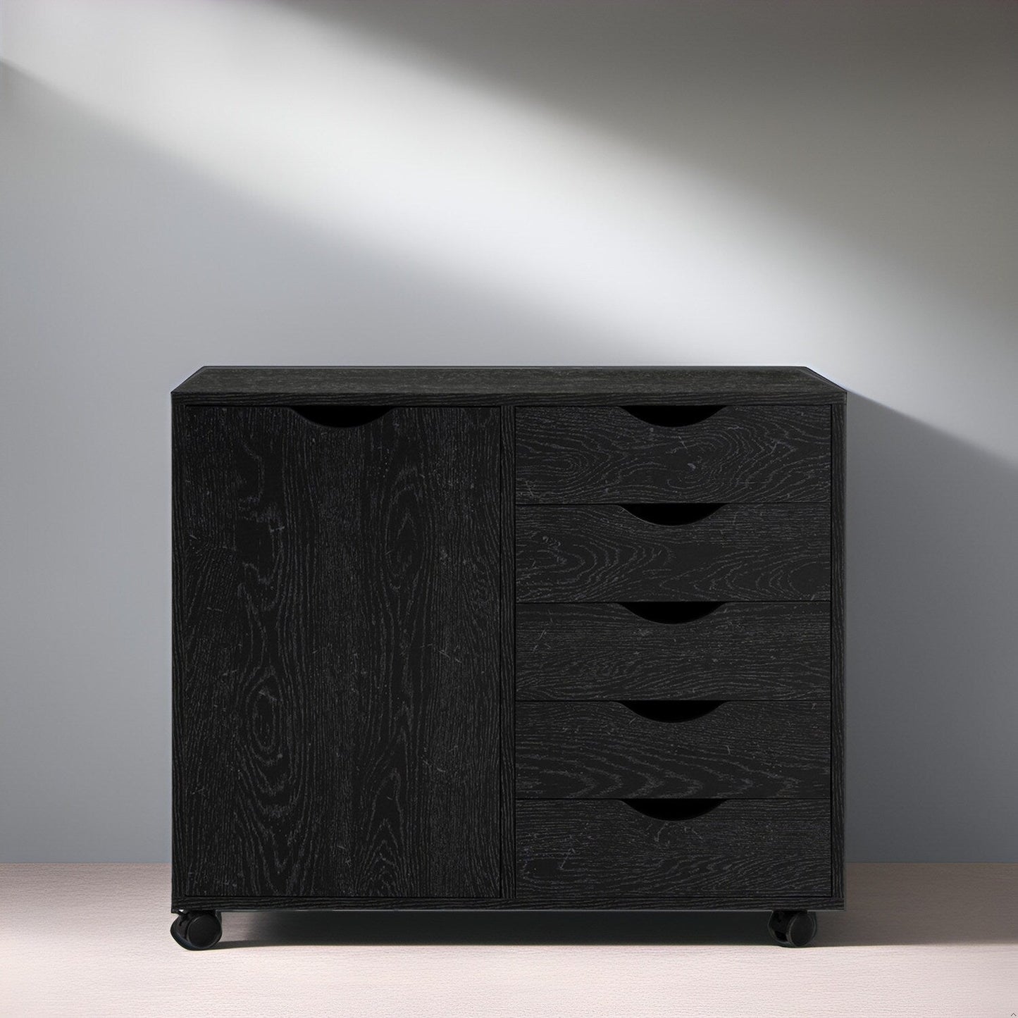 Commode de rangement en bois à 5 tiroirs avec roulettes - Organisateur d'artisanat et tiroir de maquillage pour placard et chambre