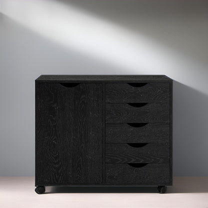 Commode de rangement en bois à 5 tiroirs avec roulettes - Organisateur d'artisanat et tiroir de maquillage pour placard et chambre