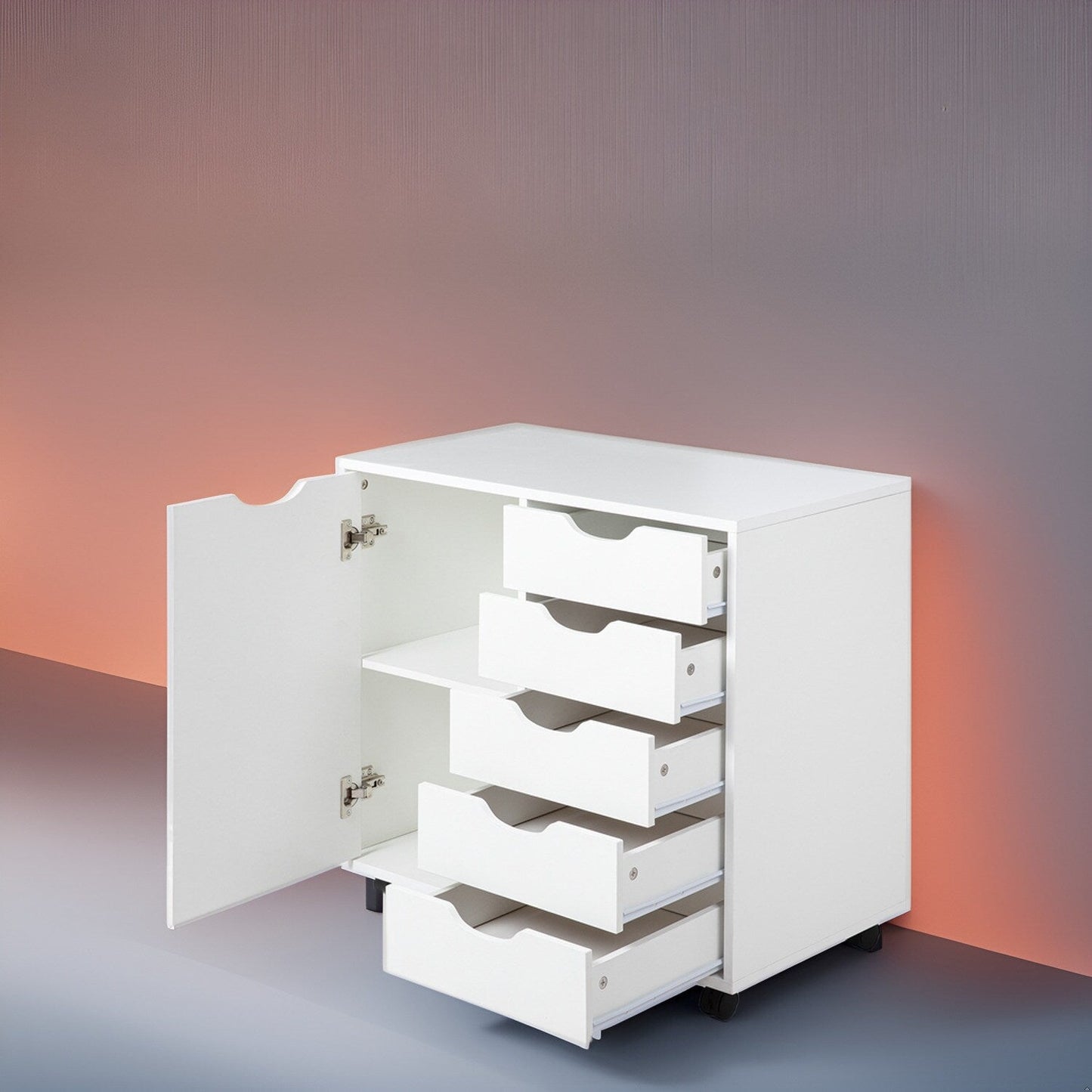 Commode de rangement en bois à 5 tiroirs avec roulettes - Organisateur d'artisanat et tiroir de maquillage pour placard et chambre