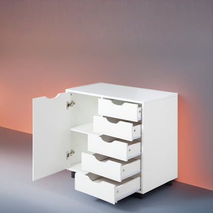 Commode de rangement en bois à 5 tiroirs avec roulettes - Organisateur d'artisanat et tiroir de maquillage pour placard et chambre