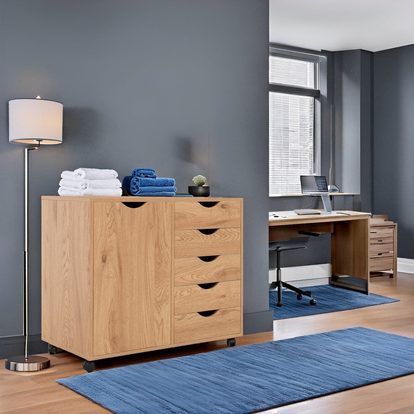 Commode de rangement en bois à 5 tiroirs avec roulettes - Organisateur d'artisanat et tiroir de maquillage pour placard et chambre