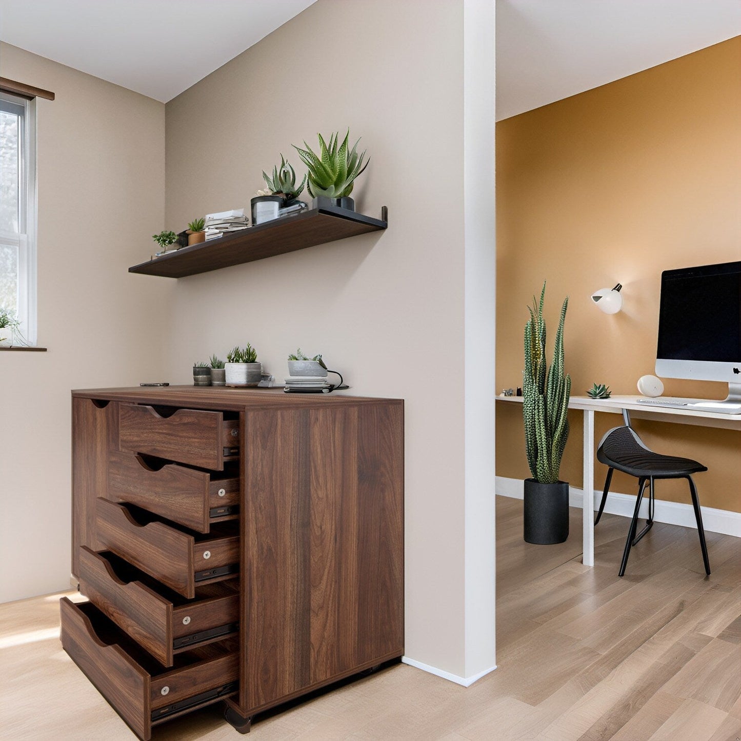 Commode de rangement en bois à 5 tiroirs avec roulettes - Organisateur d'artisanat et tiroir de maquillage pour placard et chambre