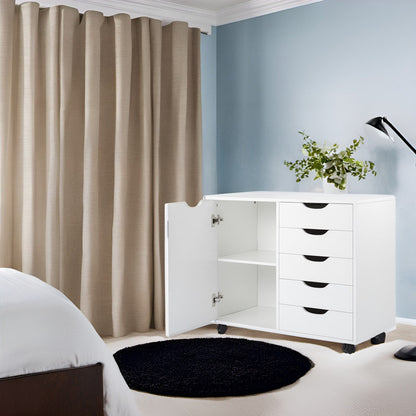 Commode de rangement en bois à 5 tiroirs avec roulettes - Organisateur d'artisanat et tiroir de maquillage pour placard et chambre