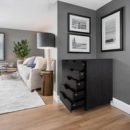 Commode de rangement en bois à 5 tiroirs avec roulettes - Organisateur d'artisanat et tiroir de maquillage pour placard et chambre