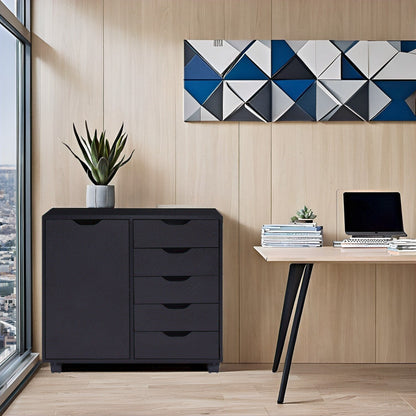 Commode de rangement en bois à 5 tiroirs avec roulettes - Organisateur d'artisanat et tiroir de maquillage pour placard et chambre