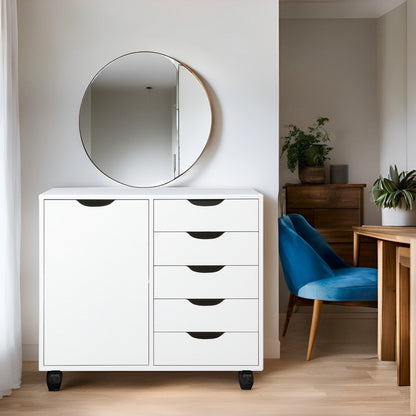 Commode de rangement en bois à 5 tiroirs avec roulettes - Organisateur d'artisanat et tiroir de maquillage pour placard et chambre