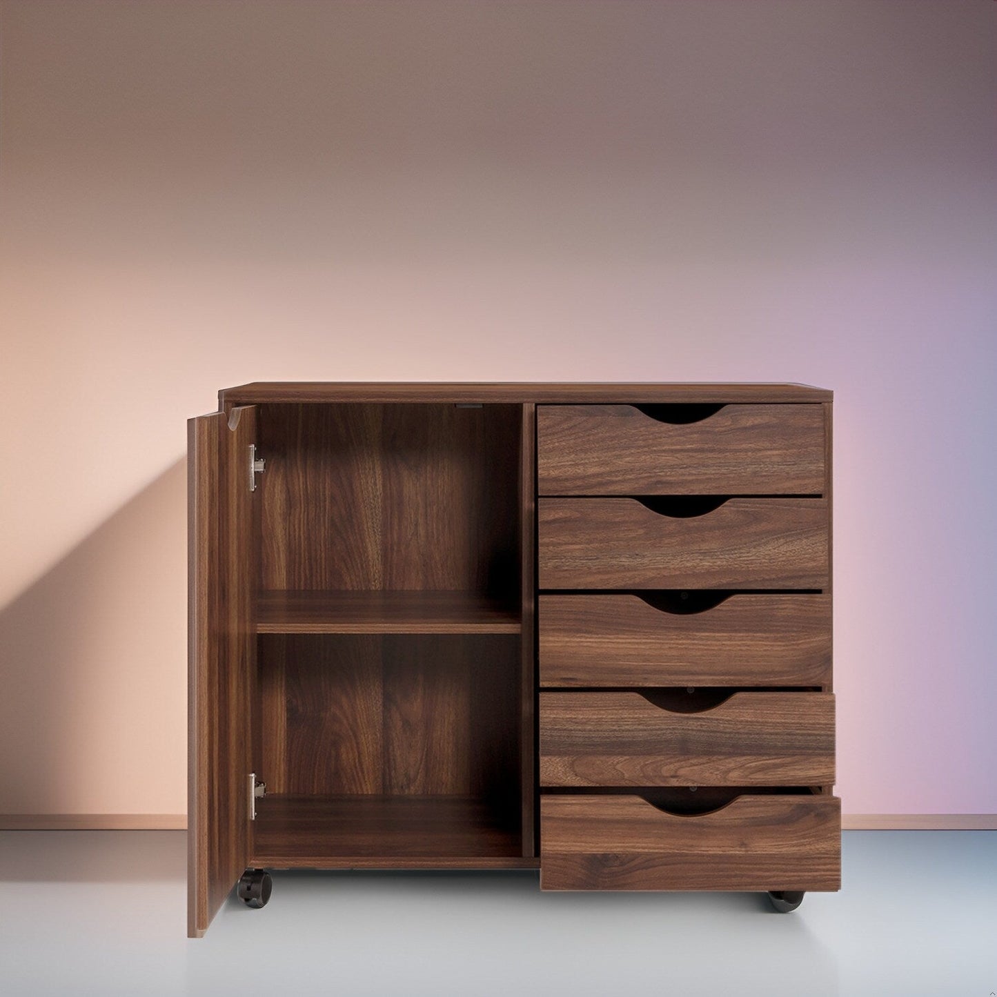 Commode de rangement en bois à 5 tiroirs avec roulettes - Organisateur d'artisanat et tiroir de maquillage pour placard et chambre